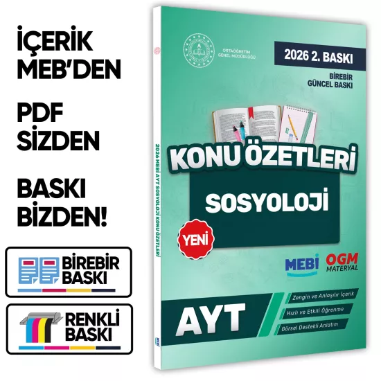 2026 YKS-AYT MEBİ-OGM Sosyoloji Pratik Konu Özet Kitabı RENKLİ A4 Boyut Görsel Destekli BASKI ÜCRETİ