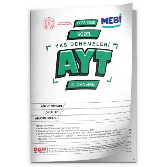 2026 ÖSYM YKS-AYT SÖZEL MEB ONLİNE Türkiye Geneli 4. Deneme Büyük Boy RENKLİ BASKI ÜCRETİ