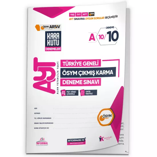 2026 AYT ÖSYM Tüm Arşivi Karma Kara Kutu Çıkmış Soru Türkiye Geneli D. Çözümlü Deneme 10/10.Kitapçık