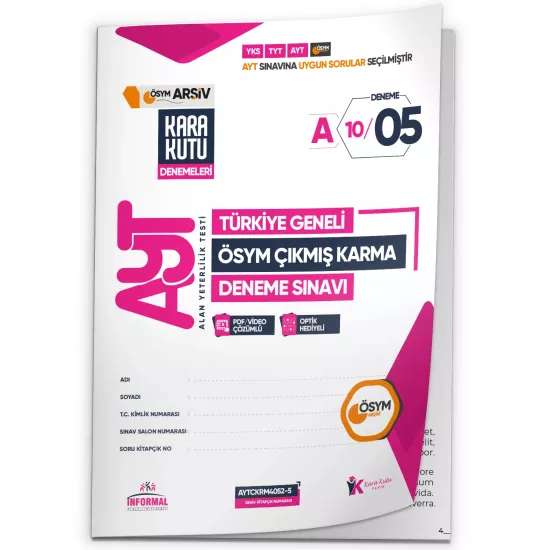 2026 AYT ÖSYM Tüm Arşivi Karma Kara Kutu Çıkmış Soru Türkiye Geneli D. Çözümlü Deneme 10/5.Kitapçık
