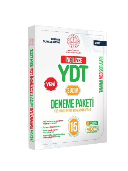 2027 3 Adım YKS-YDT İngilizce MEBİ Özgün Sorular 15li Deneme Kitapçığı Video Çözümlü BASKI ÜCRETİ