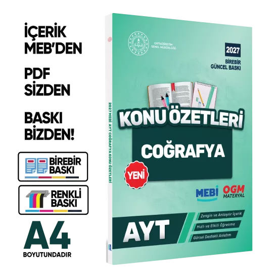 2027 YKS-AYT MEBİ-OGM Coğrafya Pratik Konu Özet Kitabı RENKLİ A4 Boyut Görsel Destekli BASKI ÜCRETİ