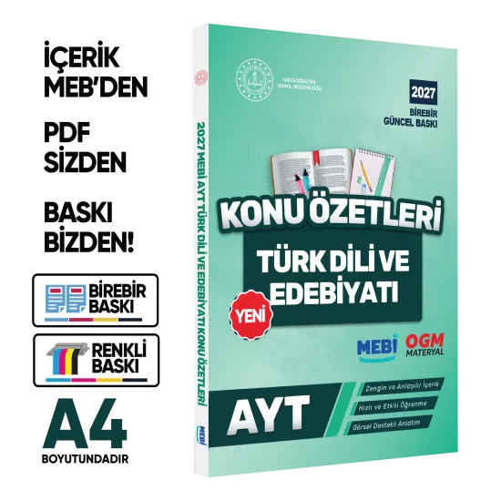 2027 YKS-AYT MEBİ-OGM Türk Dili ve Edebiyatı Pratik Konu Özet Kitabı RENKLİ A4 Boyut BASKI ÜCRETİ