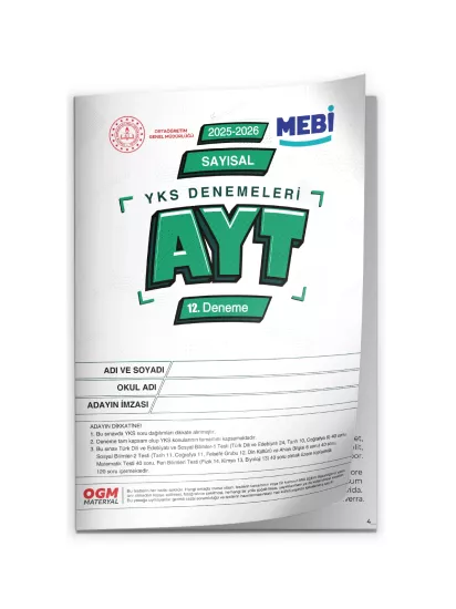 2026 YKS-AYT SAYISAL MEBİ ONLİNE Türkiye Geneli 12. Deneme Büyük Boy RENKLİ BASKI ÜCRETİ Güncel Baskı