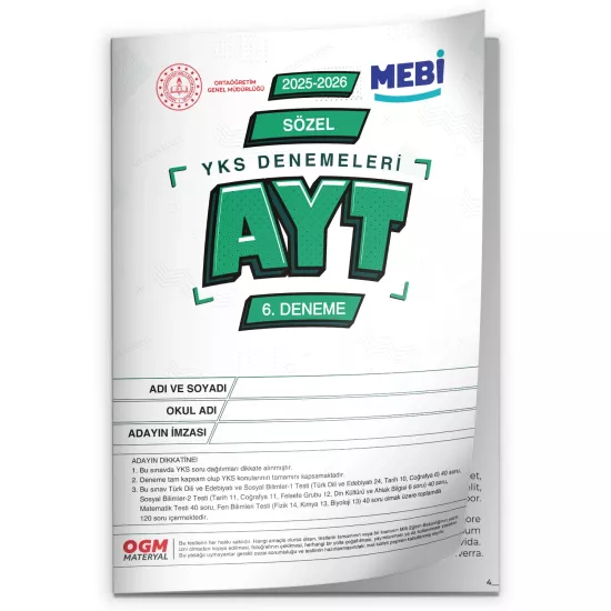 2026 ÖSYM YKS-AYT SÖZEL MEB ONLİNE Türkiye Geneli 6. Deneme Büyük Boy RENKLİ  BASKI ÜCRETİ