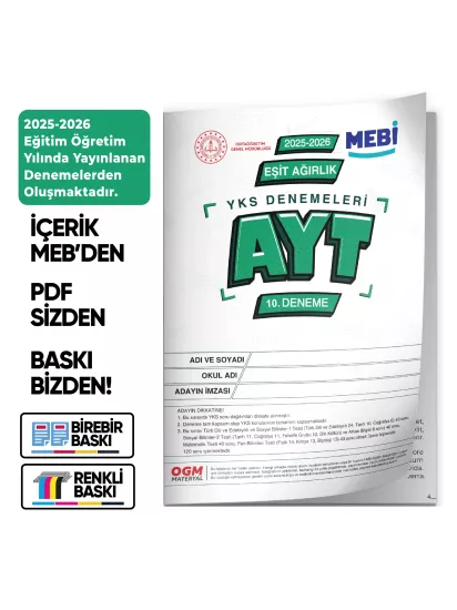 2026 YKS-AYT EŞİT AĞIRLIK MEBİ ONLİNE Türkiye Geneli 10. Deneme Büyük Boy Renkli BASKI ÜCRETİ