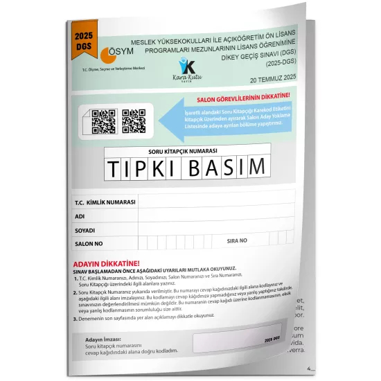 2025 DGS Sayısal-Sözel-TM Tıpkı Basım Çıkmış Soru ÖSYM Kitapçığı Dijital Çözümlü Türkiye Geneli
