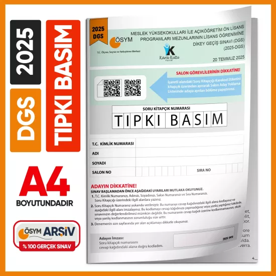 2025 DGS Sayısal-Sözel-TM Tıpkı Basım Çıkmış Soru ÖSYM Kitapçığı Dijital Çözümlü Türkiye Geneli