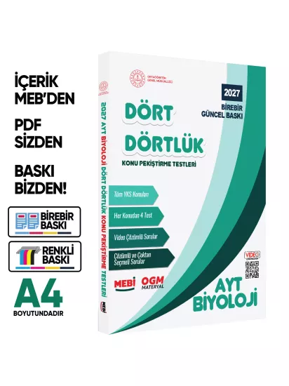 2027 YKS-AYT MEBİ-OGM Dört Dörtlük SAYISAL Pekiştirme Soru Bankası Çözümlü Set BASKI ÜCRETİ A4Renkli