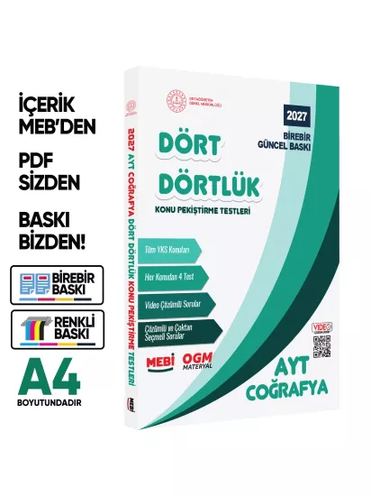 2027 YKS-AYT MEBİ-OGM Dört Dörtlük SÖZEL Pekiştirme Soru Bankası Çözümlü Set BASKI ÜCRETİ A4 Renkli