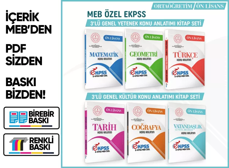 2026 MEB Özel EKPSS Önlisans-Ortaöğretim 6lı Konu Anlatım Kitap Modüler SETİ(A4 Boyut)BASKI ÜCRETİ