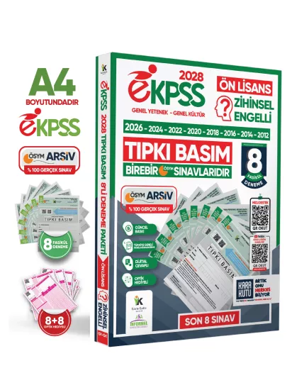 2028 EKPSS Ön Lisans Zihinsel Engelli ÖSYM Çıkmış Soru Tıpkı Basım 8li Kitapçık TG Deneme Paketi