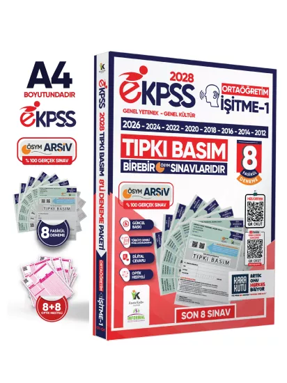 2028 EKPSS Ortaöğretim İşitme-1 ÖSYM Çıkmış Soru Tıpkı Basım Soru Kitapçıkları 8li TG Deneme Paketi