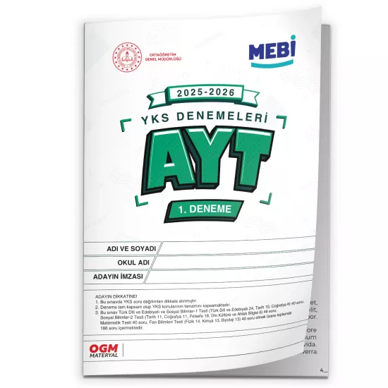 2026 ÖSYM YKS-AYT MEBİ OGM EŞİT AĞIRLIK Deneme Paketi Güncel 6lı SET (Seri Deneme) BASKI ÜCRETİ
