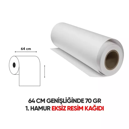 Garantili Eksiz Resim Kağıdı 70 gr 64 cm 10-12 metre uzunluğunda Tek Rulo Paket
