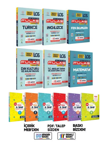 2027 8.Sınıf FULL LGS Altın Seri(FULAS)ve6lı Modül ÖDM Set MEB Çıkmış Çalışma Kitapları BASKI ÜCRETİ 2027 8.Sınıf FULL LGS Altın Seri(FULAS)ve6lı Modül ÖDM Set MEB Çıkmış Çalışma Kitapları BASKI ÜCRETİ
