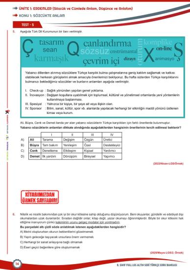 2026 8.Sınıf Full LGS Altın Seri (FULAS) TÜRKÇE MEB Çıkmış Soru Bankası Modüler Seti PDF/Video Çözümlü