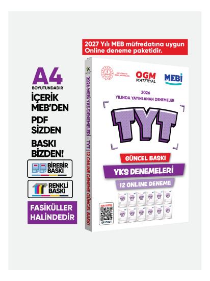 2027 YKS-TYT MEBİ OGM Güncel Seri Online Deneme 12li SET BASKI ÜCRETİ