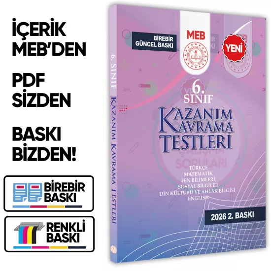 2026 6.Sınıf MEB Tüm Dersler Kazanım Kavrama Testleri KKT Yaprak Test Kitabı BASKI ÜCRETİ