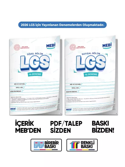 2026 LGS 8.Sınıf MEBİ ONLİNE Türkiye Geneli 12. Deneme (Sayısal–Sözel) Büyük Boy Renkli BASKI ÜCRETİ