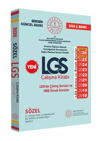 2026(Mart dahil)MEB Örnek Sorular LGS Sözel Çalışma Kitap 8.Sınıf Tarih-Din-İng RENKLİ Baskı A4 Ebat