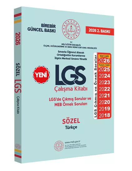 2026(Mart dahil)8.SINIF LGS MEB Örnek Soruları Türkçe Sözel Çalışma Kitabı RENKLİ Baskı