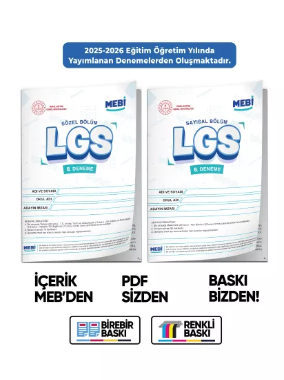 2026 LGS 8.Sınıf MEB ONLİNE Türkiye Geneli 8. Deneme (Sayısal–Sözel) Büyük Boy Renkli BASKI ÜCRETİ
