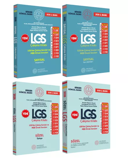 2026(Mart dahil)8.Sınıf LGS Çıkmış Soru ve MEB Örnek Soruları Çalışma Kitabı 4lü SET RENKLİ A4 Boyut