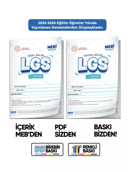 2026 LGS 8.Sınıf MEB ONLİNE Türkiye Geneli 7. Deneme (Sayısal–Sözel) Büyük Boy Renkli BASKI ÜCRETİ