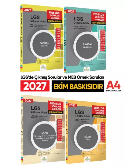 2027 LGS 8. Sınıf Çıkmış ve Meb Örnek Sorular 4’lü Set (A4 Renkli)