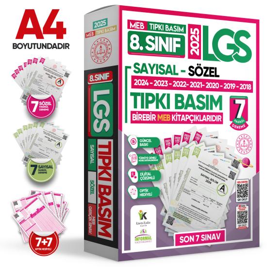 2025 8.Sınıf LGS Tıpkı Basım Çıkmış Soru 7+7 Deneme Paketi (Say+Söz) Türkiye Geneli Dijital Çözümlü