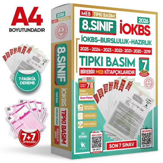 2026 8.Sınıf MEB LGS-İOKBS(BURSLULUK) Çıkmış Soru Tıpkı Basım 15li Deneme Paketi TG Video Çözümlü