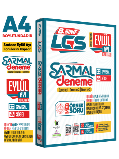 2027 8.Sınıf LGS Sadece EYLÜL AYI Konuları MEB Örnek Soruları 3lü Sarmal Deneme Paketi Çözümlü