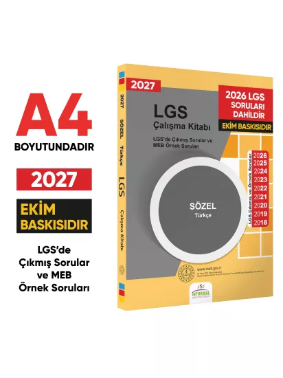 2027 LGS 8.Sınıf Çıkmış ve MEB Örnek Soruları Türkçe Sözel Çalışma Kitabı A4 RENKLİ Baskı