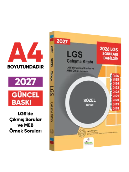 2027 LGS 8.Sınıf Çıkmış ve MEB Örnek Soruları Türkçe Sözel Çalışma Kitabı A4 RENKLİ Baskı