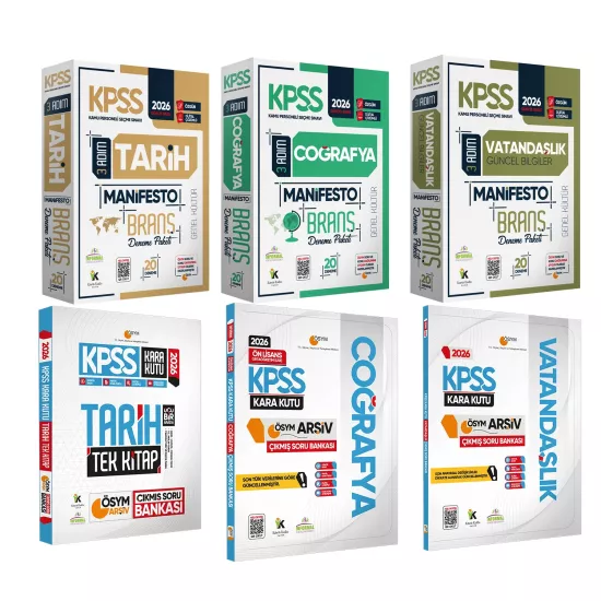 2026 KPSS GK Tarih Coğrafya Vatandaşlık Kara Kutu Soru Bankası ve Manifesto Branş Deneme 6lı Seti