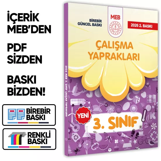 2026 MEB İlkokul 3.Sınıf Çalışma Yaprakları TÜM DERSLER Etkinlikli Eğlenceli S. Bankası BASKI ÜCRETİ