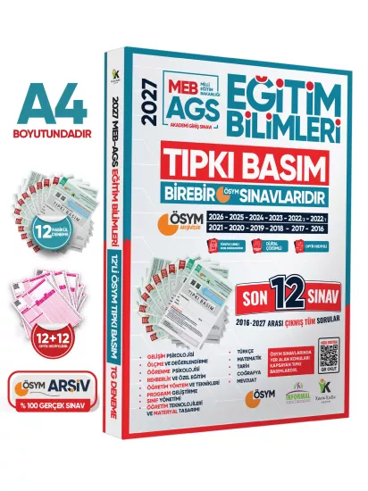 2027 MEB AGS EĞİTİM BİLİMLERİ ÖSYM Çıkmış Soru Tıpkı Basım Kitapçıkları 12li Deneme Paketi