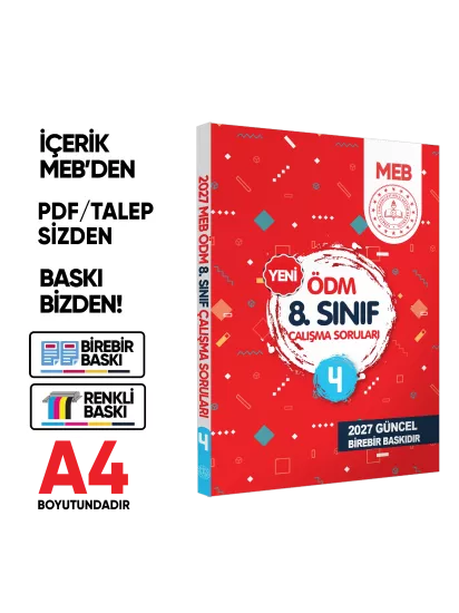2027 LGS MEB Çalışma Soruları Ölçme Değerlendirme Merkezi ÖDM 8.Sınıf Çalışma Kitabı 4 BASKI ÜCRETİ