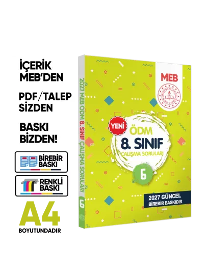 2027 LGS MEB Çalışma Soruları Ölçme Değerlendirme Merkezi ÖDM 8.Sınıf Çalışma Kitabı 6 BASKI ÜCRETİ