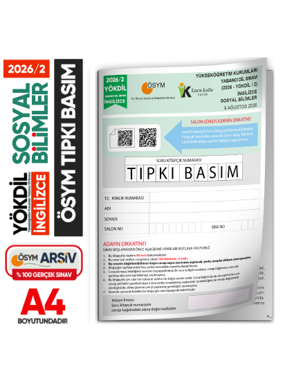 2026/2 YÖKDİL İngilizce SOSYAL BİLİMLER ÖSYM Çıkmış Soru Tıpkı Basım Deneme Kitapçığı Türkiye Geneli