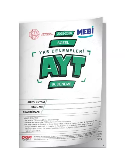 2026 YKS-AYT SÖZEL MEBİ ONLİNE Türkiye Geneli 10. Deneme Büyük Boy RENKLİ  BASKI ÜCRETİ