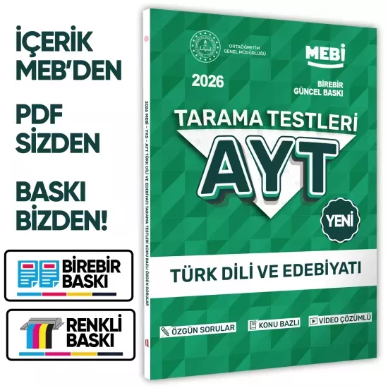 2026 YKS-AYT MEBİ-OGM Türk Dili Ve Edebiyatı Özgün Tarama Testleri Kitabı A4 Boyut BASKI ÜCRETİ