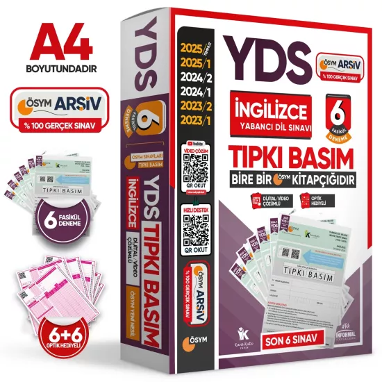 2025 YDS İngilizce ÖSYM Tıpkı Basım Çıkmış Soru 6lı Deneme Paketi Video/PDF Çözümlü Türkiye Geneli