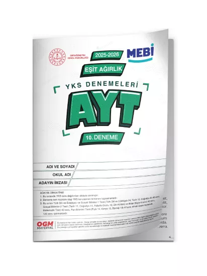 2026 YKS-AYT EŞİT AĞIRLIK MEBİ ONLİNE Türkiye Geneli 10. Deneme Büyük Boy Renkli BASKI ÜCRETİ