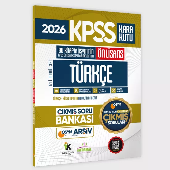 2026 FULLÖnLisans KPSS Türkçe Kara Kutu ÖSYM Çıkmış Soru Bankası Son 15 Yıl (Sadece Ön Lisans) 2026 FULLÖnLisans KPSS Türkçe Kara Kutu ÖSYM Çıkmış Soru Bankası Son 15 Yıl (Sadece Ön Lisans)