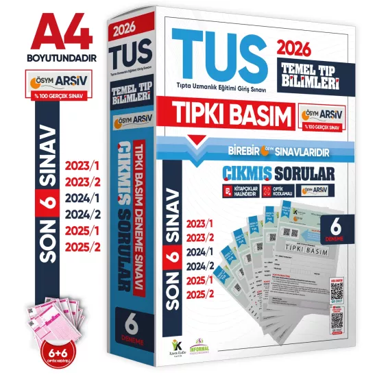 2026 TUS Temel&Klinik Tıp Bilimleri ÖSYM Çıkmış Soru Tıpkı Basım Son 3 Yıl 12li Deneme Kitapçığı