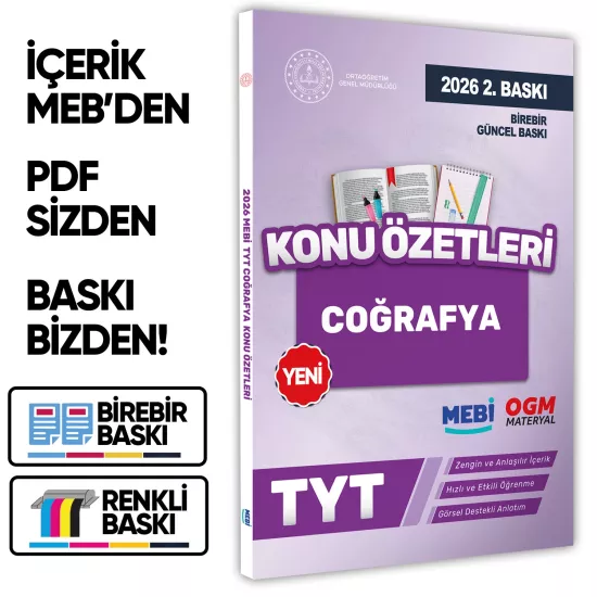 2026 YKS-TYT MEBİ-OGM Coğrafya Pratik Konu Özet Kitabı RENKLİ A4 Boyut Görsel Destekli BASKI ÜCRETİ