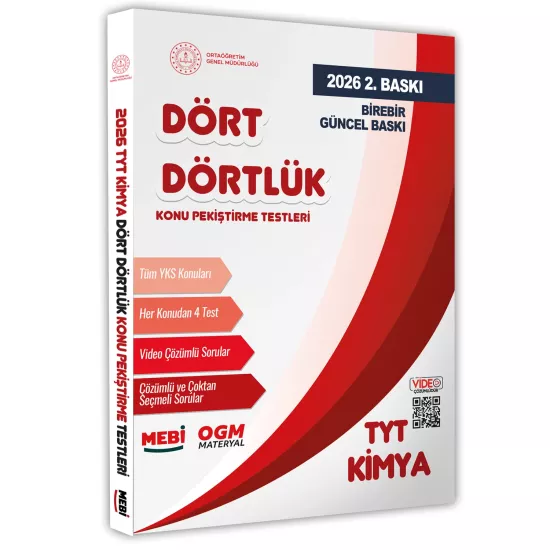 2026 YKS-TYT MEBİ-OGM Dört Dörtlük Kimya Pekiştirme Testi A4 Renkli Soru Bankası BASKI ÜCRETİ