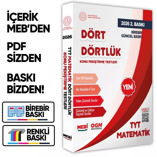 2026 YKS-TYT MEBİ-OGM Dört Dörtlük Matematik Pekiştirme Testi A4 Renkli Soru Bankası BASKI ÜCRETİ